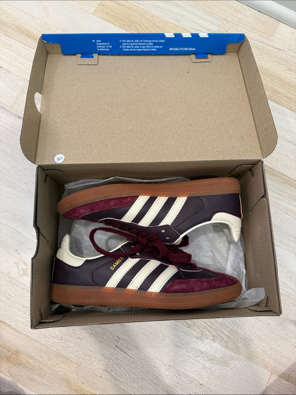 adidas Samba Burgundy with White Stripes and Gum Sole